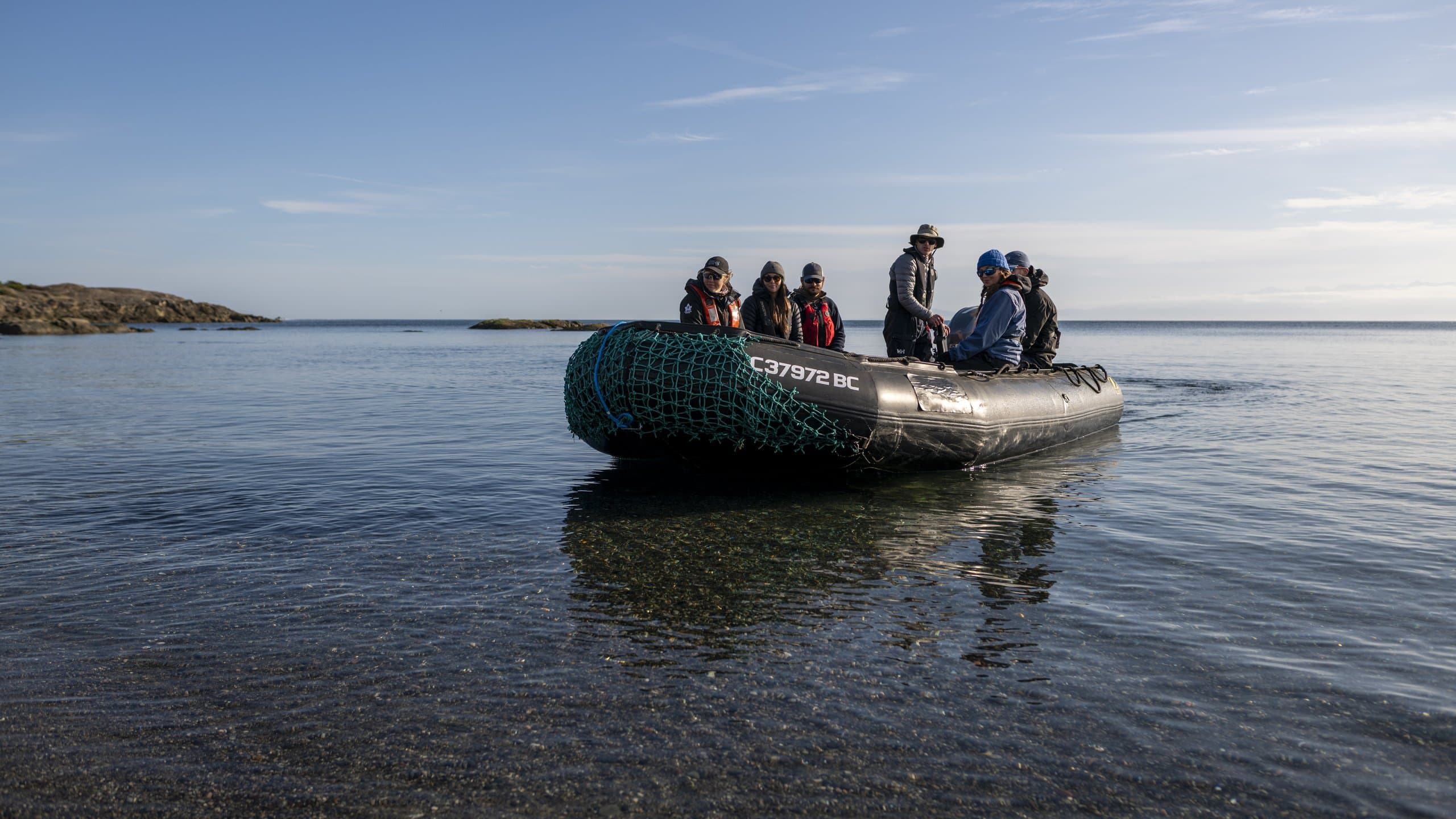 Zodiac water taxi underway in the Discovery Islands